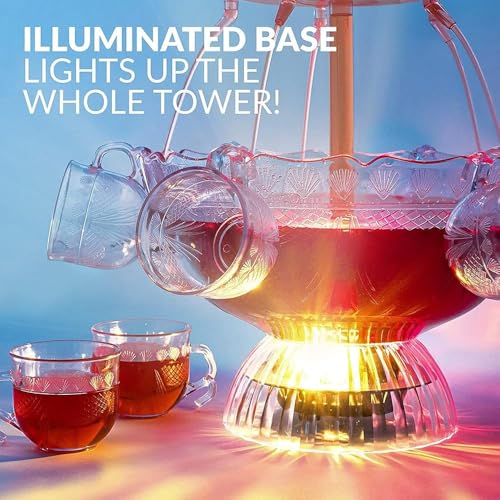 RCJCQSR 3-Tier Clear Wine Beverage Fountain Party Fountain with LED Light Lighted Base Includes 8 Reusable Cups for Bar We...