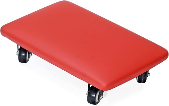 Btibpse Roller Seat 360 Degree Rotating Low Stool with Wheel Chair PU Leather Universal Swivel Wheels Stool for Home Office Fitness and Garage (Rectangle Red)