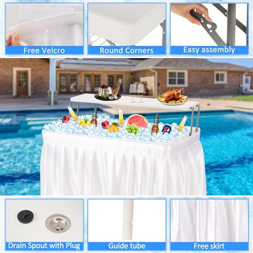 Dragosum Outdoor Cooler Table with Drain and Shelf, Folding Ice Cooler Table with Matching Skirt, Portable Table Coolers 4...
