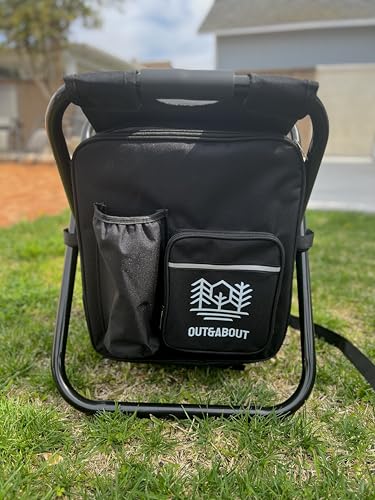 Out&About 3-in-1 Backpack Stool Cooler Chair, 400 LBS Max Load, Portable Folding Fishing Cooler Stool - Black