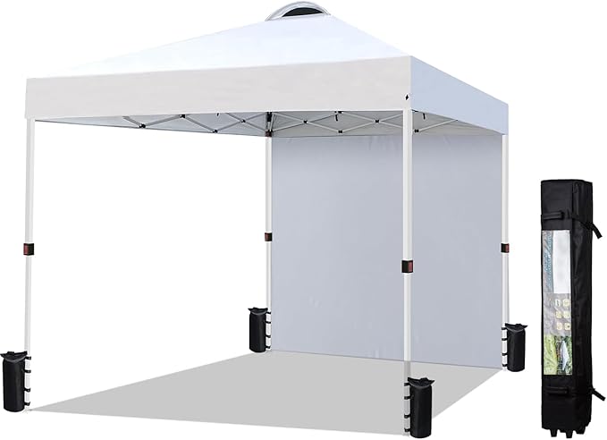 Heavy-Duty 10x10 Pop-Up Canopy Tent (with Sidewall) – Easy Instant Outdoor Use, Vented Roof, Wheeled Carry Bag, Bonus 8 St...