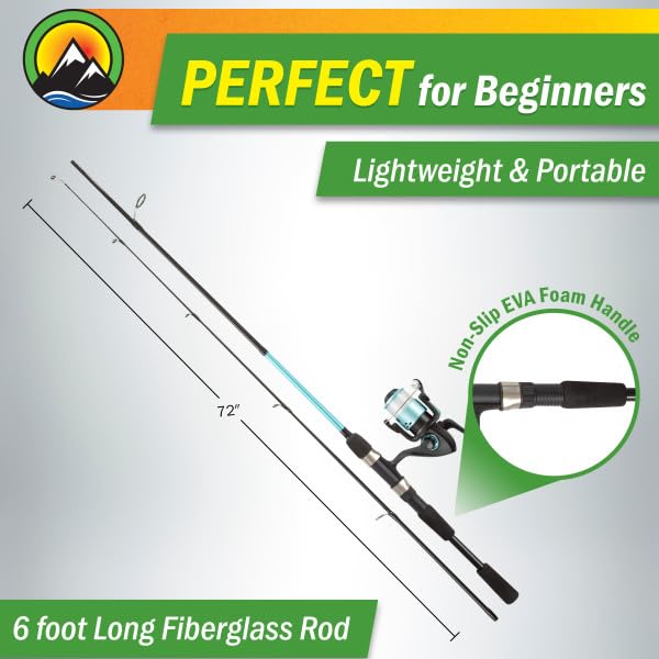 Fiberglass Fishing Rod and Spinning Reel Combo - Swarm Series Collapsible Fishing Gear for Catching Bass, Trout, Catfish, ...