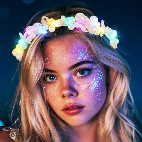 BARTOSI Light Up Pearl Headband LED Starfish Headpiece Glow Hair Accessories for Women