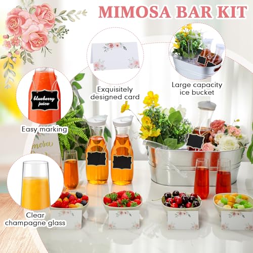 RimCereal 36 Pcs Mimosa Bar Supplies Includes Galvanized Tub 1L Carafe with Lid Champagne Glasses White Bowl Mimosa Bar Si...