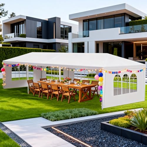 10' x 30' White Canopy Tent with 5 Removable Sidewalls, Outdoor Patio Gazebo with Transparent Windows, Shade Shelter Tents...