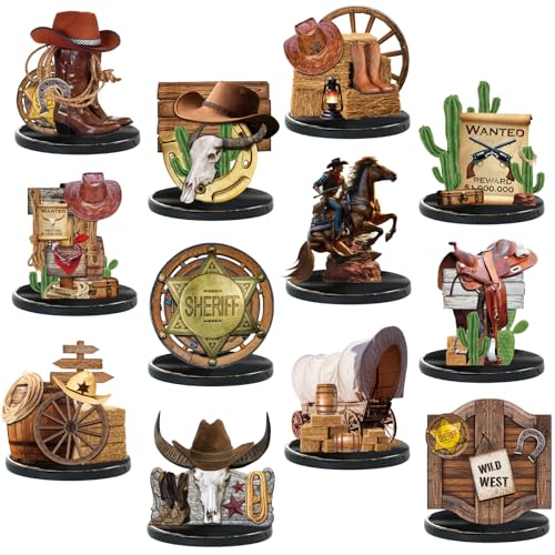 Colingmill 12 Pcs Western Centerpieces Wild West Party Decorations 3.94 Inches Christmas Western Wooden Centerpieces for T...