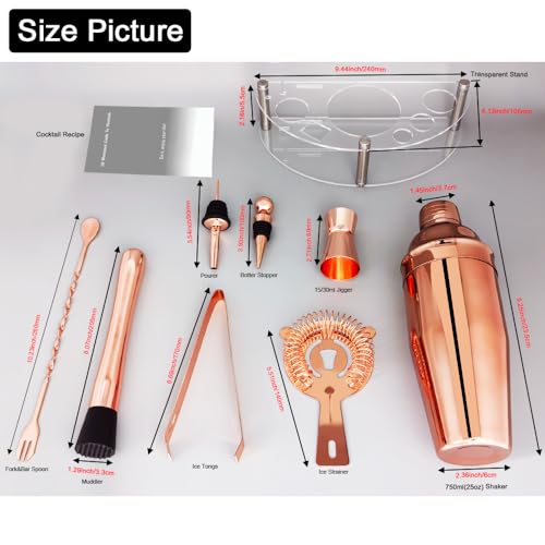 Cocktail Shaker Set with Stand, Cocktail Shaker Bartender Kit: Bar Tool Set, Drink Mixing Includes Martini Shaker,Straine...