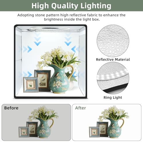 Lightdow 10"x10"x10" Photo Studio Light Box Photography with 96 LEDs (CRI>95), 6 Backdrops - Portable/Dimmable/Versatile F...