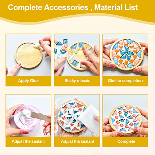 WATHFKCU 4 Sets DIY Glass Mosaic Tiles for Crafts,Mixed Color Mosaic Kits with Wooden Coaster for Adults,Mosaic Crafts Mat...