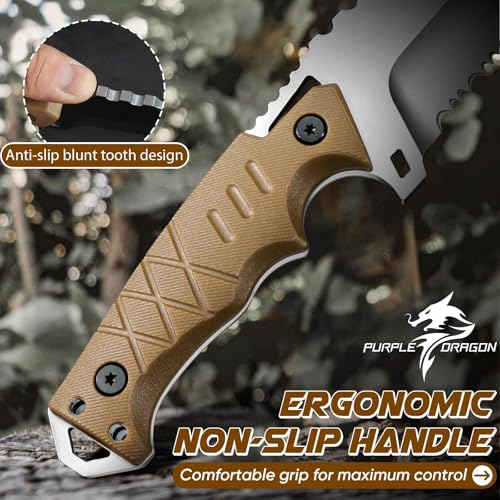 Purple Dragon Fixed Blade Knife - Tanto Knife with D2 Steel Blade and G10 Handle - Camping Knives with Sheath for Bushcraf...