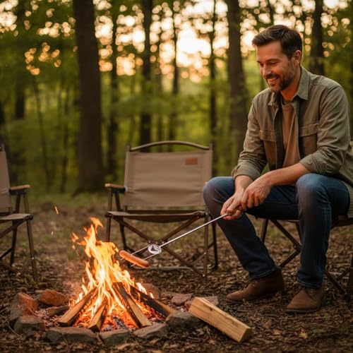 Begatter Heavy Duty Roasting Sticks for Hotdogs, Marshmallows and Smores, 32" Long Solid Stainless Steel Skewers for Campf...