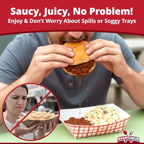 Heavy Duty, Grease Resistant 2 Lb Paper Food Trays 100 Pk. Recyclable, Coated Paperboard Basket Ideal for Festival, Carniv...