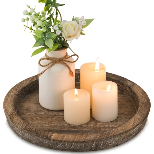 Hanobe Candle Plate Holder Tray: Round Wood Decorative Candle Plate Decor Farmhouse Table Centerpiece Rustic Wood Tealight...