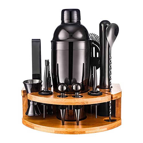 Bartender Kit with Bamboo Stand, 12 Piece 25oz Cocktail Shaker Set with All Essential Bar Tools Set for Drink Mixing, Idea...