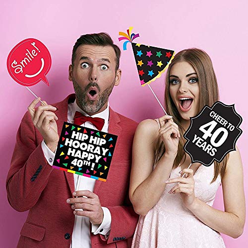 40th Birthday Photo Booth Party Props - 40 Pieces - Funny 40th Birthday Party Supplies, Decorations and Favors