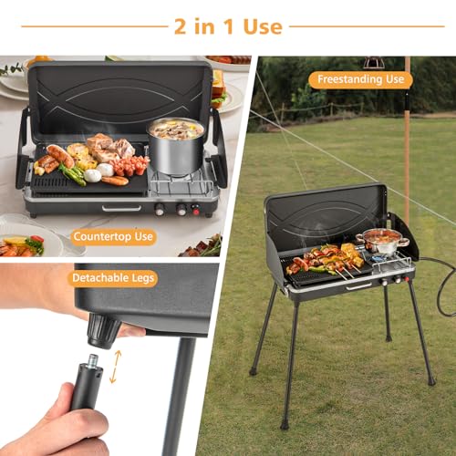 Giantex Portable Propane Grill & Camping Stove, 20,000 BTU Gas Camping Grill Burner, Independent Temperature Control, 3-Si...