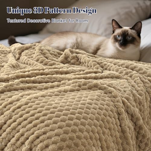 PHF Ultra Soft Flannel Fleece Blanket Queen Size, Lightweight 3D Jacquard Fleece Blanket, No Shedding, No Pilling, Luxury ...