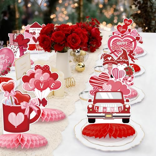 ZCPTZ 12Pcs Valentine‘s Day Honeycomb Centerpieces Pink Red Valentine Table Centerpiece Decorations for Valentine Party Su...