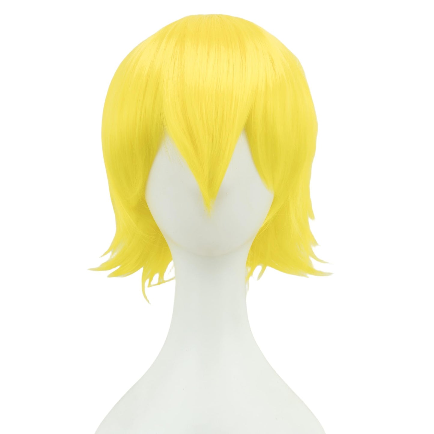 12 Inches Unisex Short Cosplay Hair Party BOB Wig with Bangs Halloween Costume Wigs (Bright Yellow)