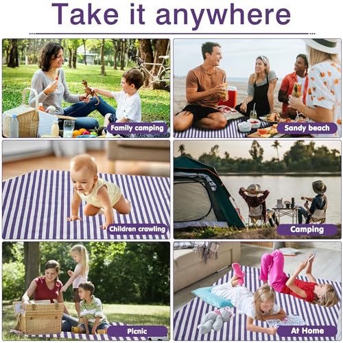 ALLBFENG 60”x 80” Picnic Blanket Waterproof and Foldable Beach Blanket, 5-Layer Outdoor Mat with Carry Strap for 6 to 8 Ad...