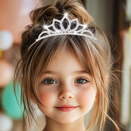 Kilshye Rhinestone Princess Tiara Silver Girls Tiaras Crystal Hair Accessories (Black)