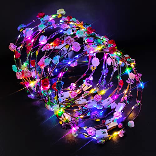 PTHTECHUS 12 Pack LED Flower Headband Crown, Halloween Glow in The Dark Party Supplies Wreath Headdress for Men Women Hair...