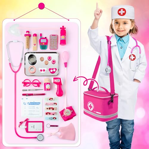 EFO SHM Doctor Kit for Kids Girls, 34 Pcs Kids Doctor Kit for Toddlers 3-5 with Medical Storage Bag & Real Stethoscope, Pr...