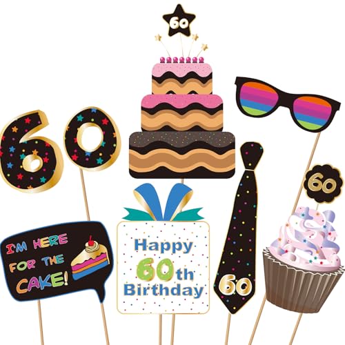 BRT Bearingshui 60th Birthday Party Photo Booth Props Accessories, 60th Happy Birthday Party Decorations Supplies Favors