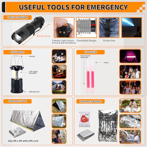 Survival Kit, Gifts for Men Women Teen Boys, 252 pcs Survival Gear and Equipment Mini First Aid Kit for Car Home, Emergenc...
