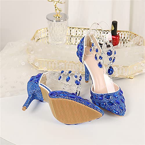 Minishion Womens Rhinestone Wedding Shoes Party Pumps with Ankle Chains