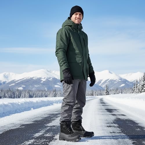 Furuian Winter Boots for Men Waterproof Insulated Snow Boots for Men Non Slip Hiking Duck Boot Mens Fur-Lined Winter Shoes