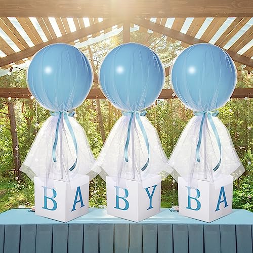 Wettarn 4 Set Blue Boy Baby Shower Table Centerpiece Decor 24'' Tulle Tutu Balloon with Letter Boxes Gender Reveal Centerp...