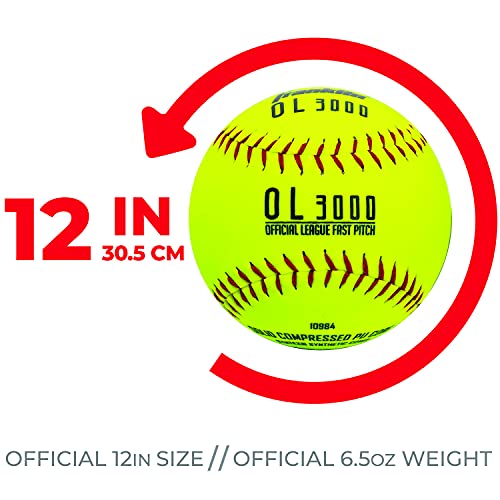 Franklin Sports Official Game Softballs - OL3000 Fastpitch 12" Inch Yellow Softballs - Official Size + Weight Tournament Balls for Practice + Games - 1 Softball
