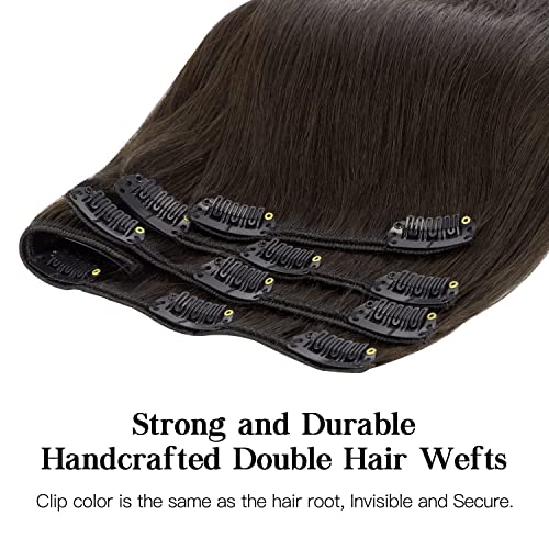 HOTBANANA Human Hair Clip in Hair Extensions, Dark Brown 120g Clip in Hair Extensions Real Human Hair Straight Remy Hair 22 Inch 7pcs