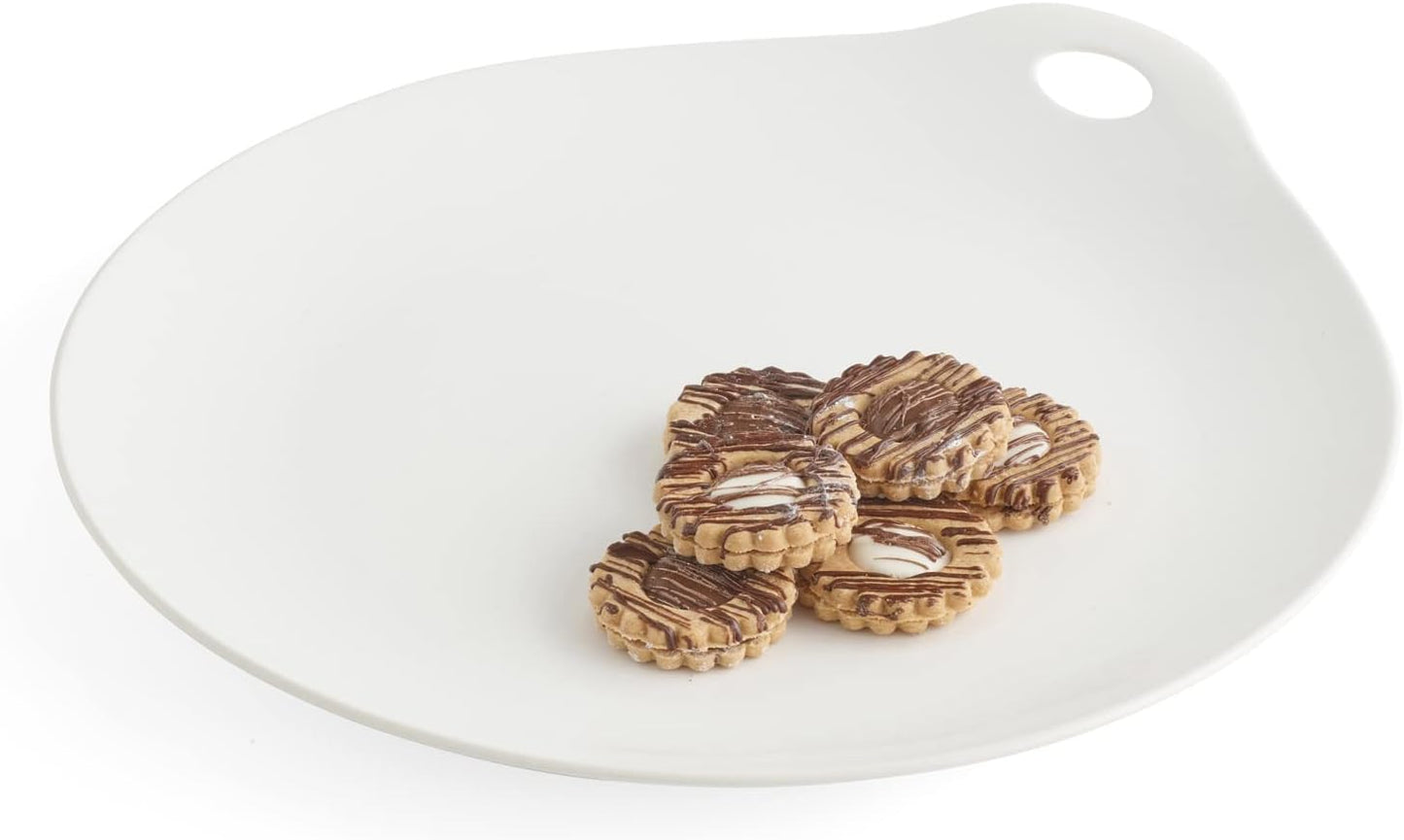 Nambe Portables Round Serving Platter | 13-Inch White Porcelain Serving Tray for Parties | Large Serving Plates for Turkey, Sushi, Steak, Appetizers, and Dessert | Microwave and Dishwasher Safe