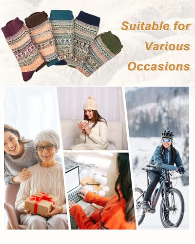 Senker Fashion Wool Socks for Women, Crew Boot Warm Sock for Hiking Trekking Work Outdoor Winter Gifts for Women Mom Her