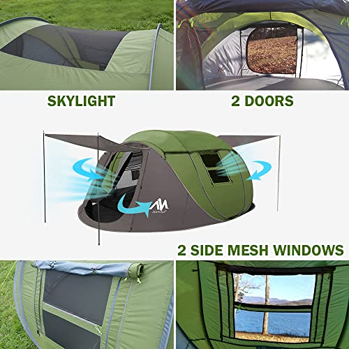 4 Person Pop Up Tents for Camping - AYAMAYA Waterproof Instant Family Tents with Skylight & Removable Rainfly, Upgraded La...