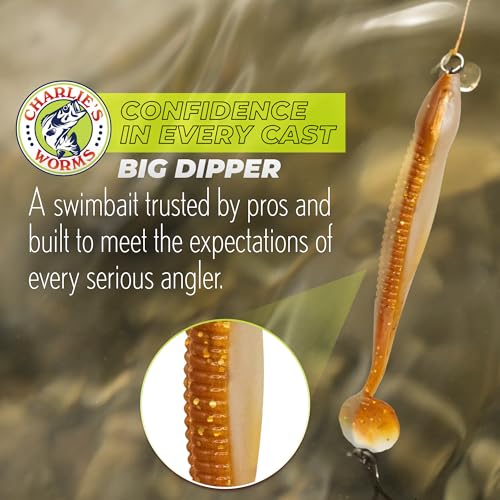Charlie's Worms Big Dipper Scented Soft Bait for Freshwater & Saltwater Fishing, Paddle Tail Swimbait Lures, Plastic Minno...