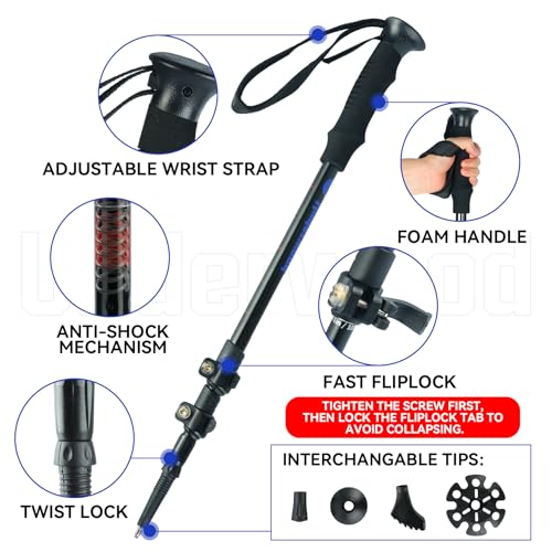 Trekking Poles Collapsible Hiking Poles - 2 Pack Adjustable Aluminum Hiking Sticks, Lightweight Walking Sticks for Women, ...