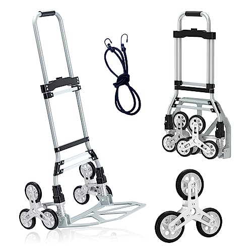 260 LBS Stair Climbing Cart, Aluminum Trolley Dolly for Stairs, Folding Hand Truck Dolly, Grocery Shopping Cart with Mute ...