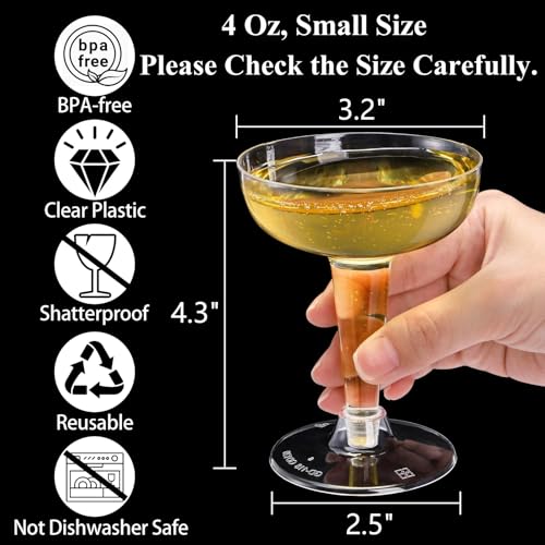 Hacaroa 75 Pack Plastic Champagne Coupe, 4 Oz Champagne Glasses Cocktail Glasses, Disposable Party Stem Cups Dessert Cups ...