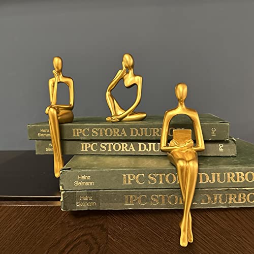Prettidecor Gold Home Decor Thinker Statue Accents, Set of 3 Thinker Sculptures Office Decor Modern Abstract Resin Decorat...