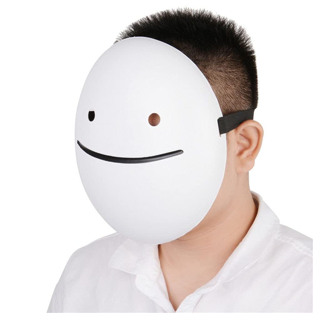 DEAUVIOR Unisex Halloween Dream Mask Anime White Smile Dream Masks Full Face Mask Helmet Cosplay Props Party Accessories (9 inch)