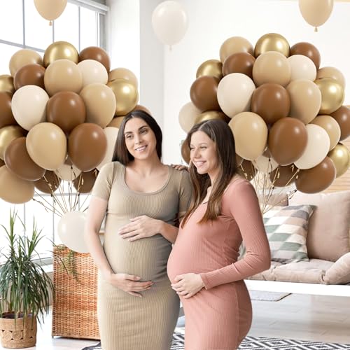 60pcs Brown Balloons 12inch with Light Brown Tan Sand White Metallic Gold Balloons for Boho Neutral Baby Shower Birthday P...
