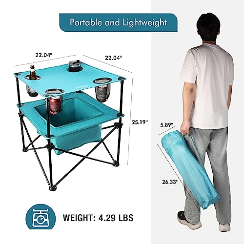 VILLEY Portable Camping Picnic Table, Lightweight Folding Beach Table with 4 Cup Holders and Carry Bag for Camp, Travel, F...