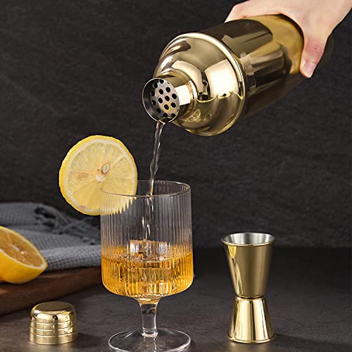 LUCKYGOOBO Cocktail Shaker with Double Measuring Jigger,18/8 Stainless Steel 24oz Martini Shaker Set,Drink Shaker Built-in...
