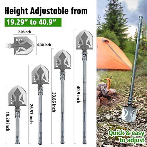 ZENHOSIT Multifunctional Folding Tactical Shovel Hatchet Combo - With Axe, Flashlight, Extension Handles - For Camping, Cy...