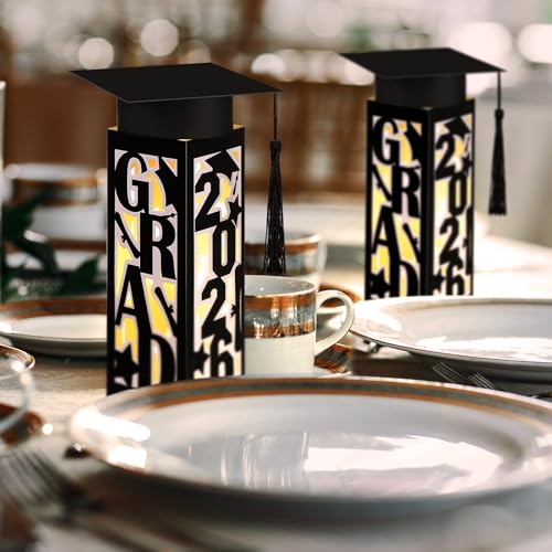 Tellingyou 9 Pcs Graduation Table Centerpieces Boxes 2026 Graduation Lantern Boxes with LED Light Small Cap Table Decorati...