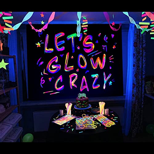 Ralxion Glow in The Dark Party Supplies - Neon Party Backdrop, Blacklight Reactive Graffiti, UV Blacklight