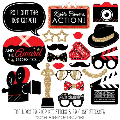 Big Dot of Happiness Red Carpet - Movie Night Essentials, Photo Booth Props, Film-Themed Decorations & Accessories, Awards...